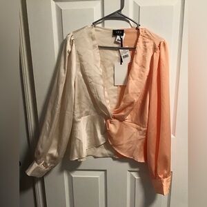 NWT!! Vici Two-Tone Satin Blouse in Cream and Peach